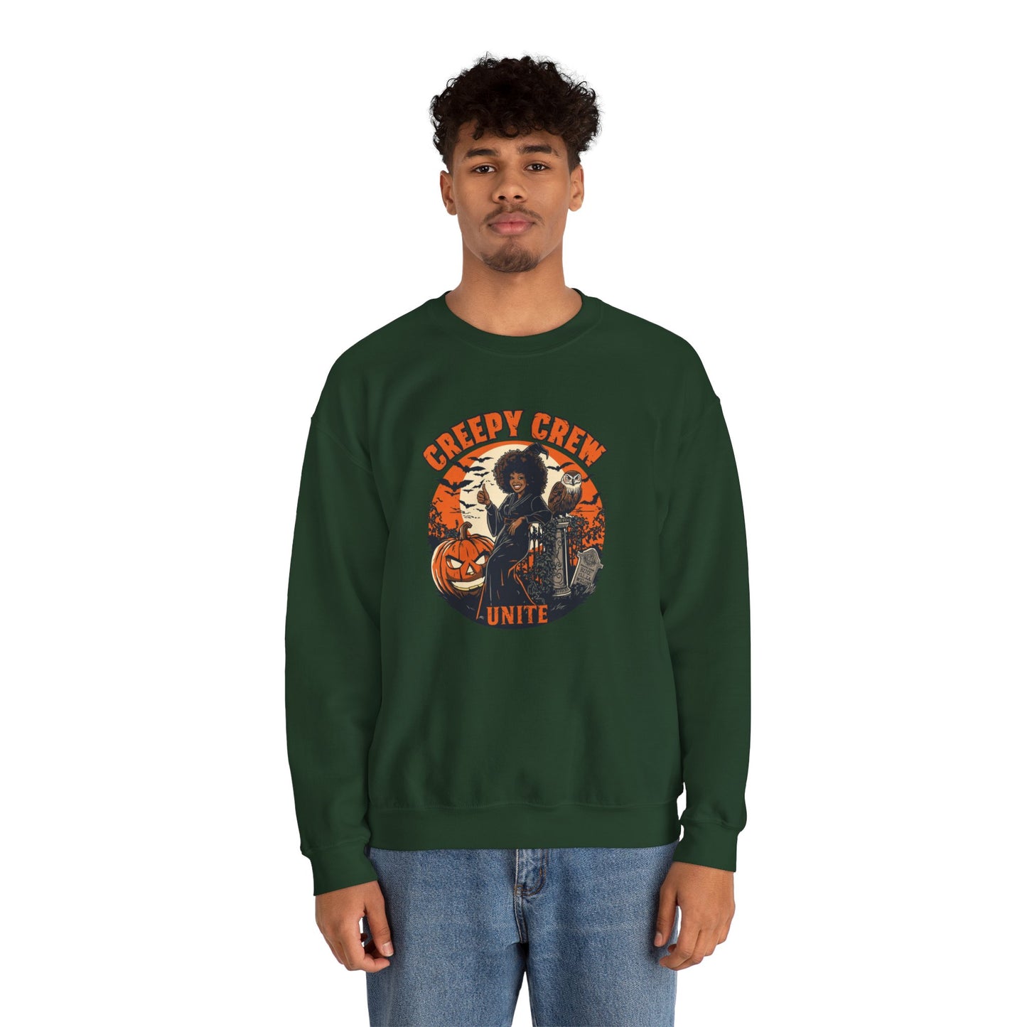 Creepy Crew Unite Witch Sweatshirt — African American Witch Pumpkin Graveyard