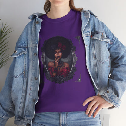Gothic Afro Rose T-Shirt — Gothic Black Woman Graphic Tee