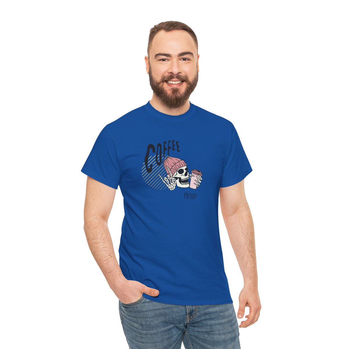 Coffee Please Skeleton T-Shirt — Skeleton Holding Coffee Graphic Tee