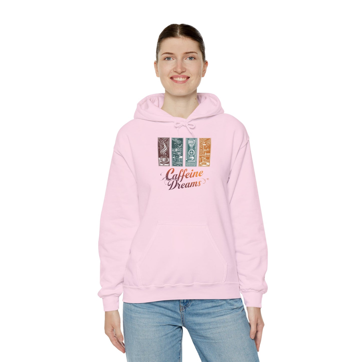 Caffeine Dreams Hoodie — Four-Panel Coffee Graphic