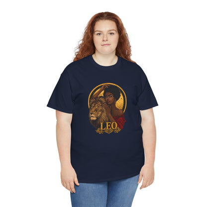 Leo Zodiac Art Nouveau T-Shirt — African American Woman & Lion Graphic
