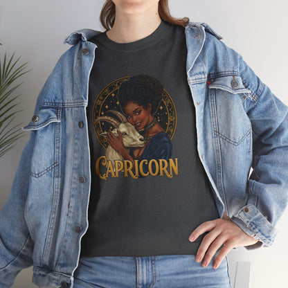 Capricorn Art Nouveau Tee — African American Woman with Goat Zodiac Graphic