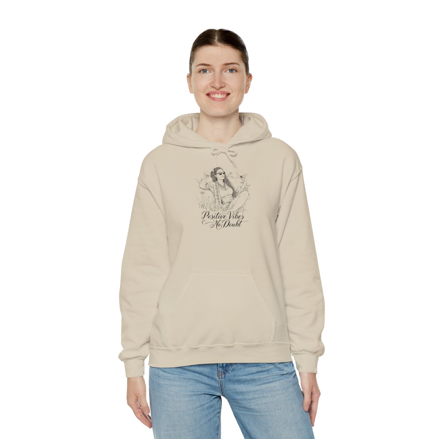 Positive Vibes No Doubt Sweatshirt - African American Woman Relaxing with Wine & Flowers
