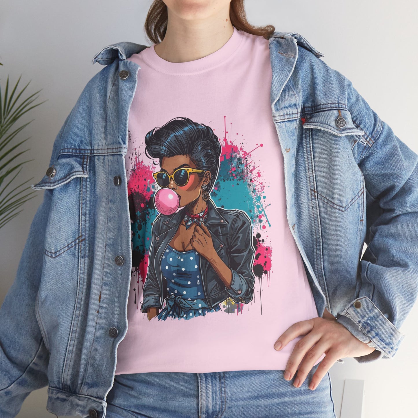 Bubblegum Pop Tee — African American Woman Graphic Paint-Splatter Design