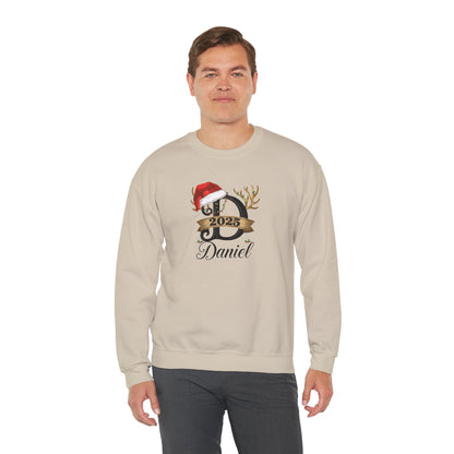 Personalized Christmas Monogram Sweatshirt — Antlers, Santa Hat & Lights