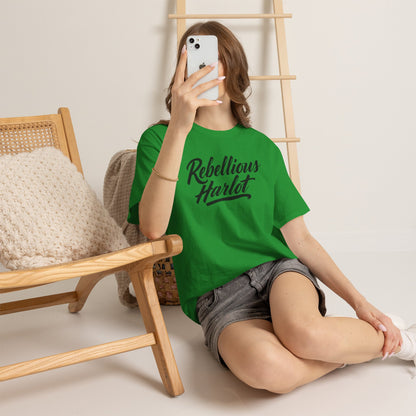Rebellious Harlot Tee — Bold Script Graphic T-Shirt