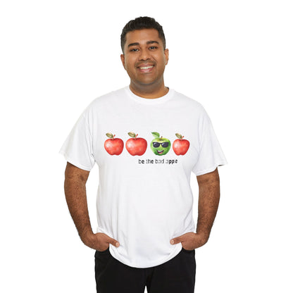 Graphic Unisex Tee - Be the Bad Apple, Three Red Apples and One Green Apple with Sunglasses