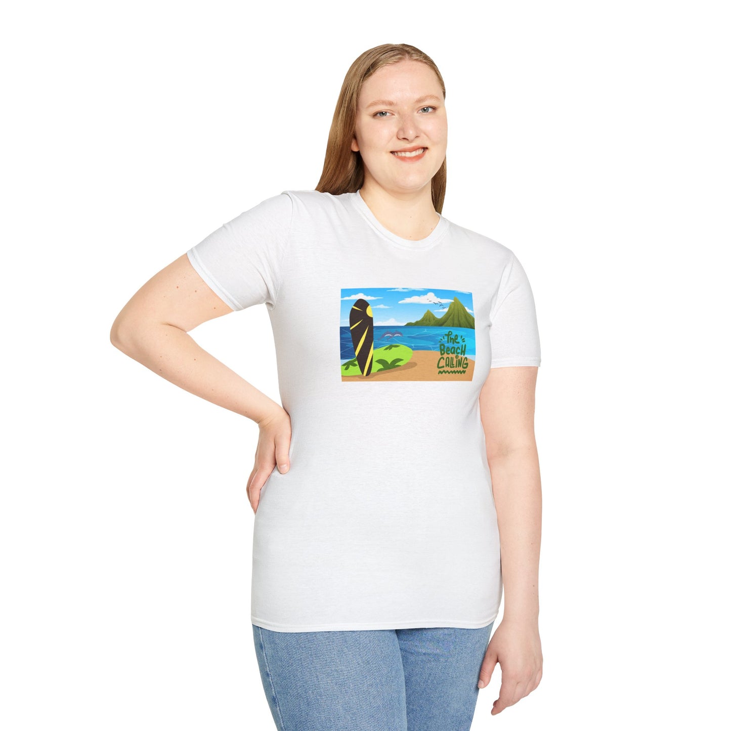 The Beach Is Calling Surfboard Graphic T-Shirt