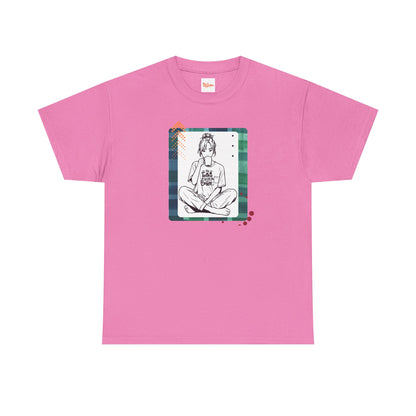 No Talkie Without Coffee T-Shirt — Woman Sitting with Coffee Graphic