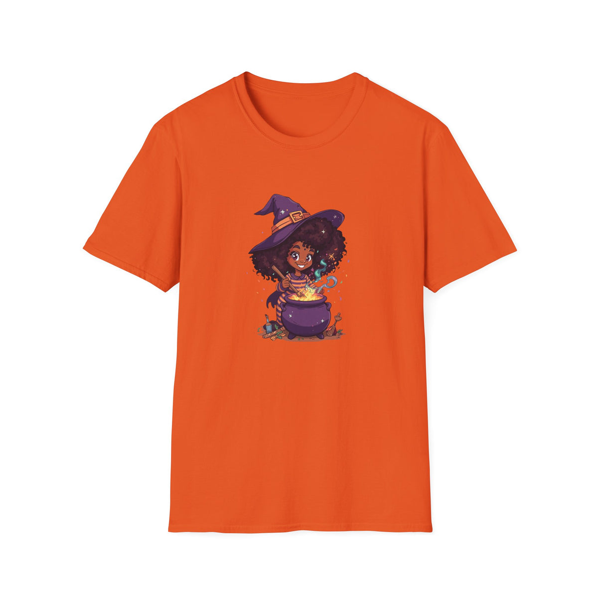 Happy Little Black Witch Stirring Cauldron