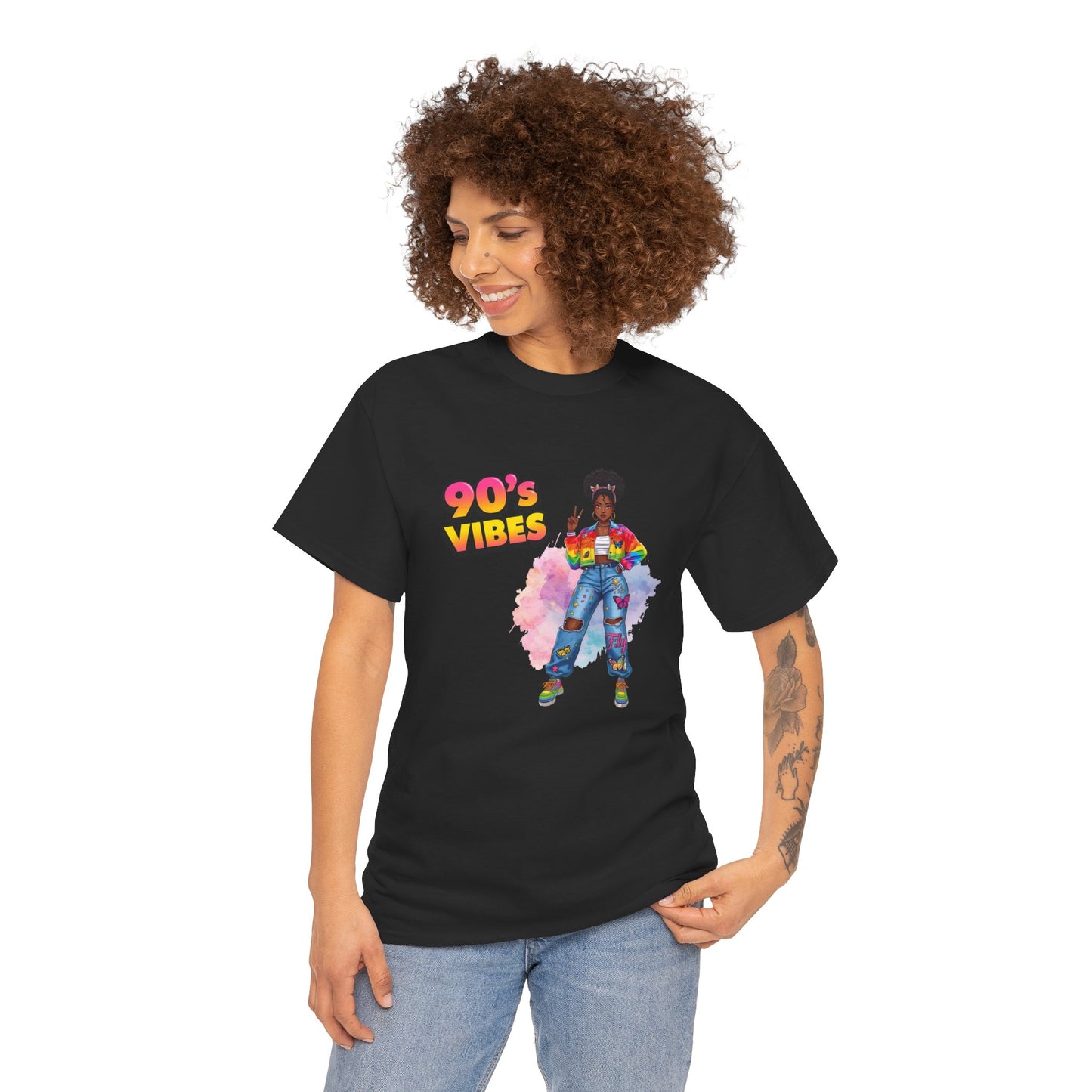 90s Paint-Splattered Black Girl Graphic Tee — Retro Streetwear Vibe