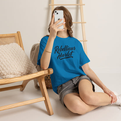 Rebellious Harlot Tee — Bold Script Graphic T-Shirt