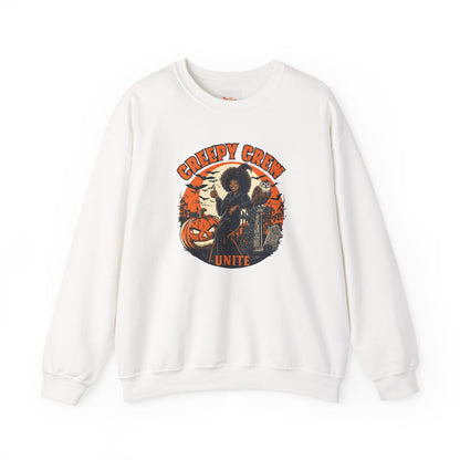 Creepy Crew Unite Witch Sweatshirt — African American Witch Pumpkin Graveyard