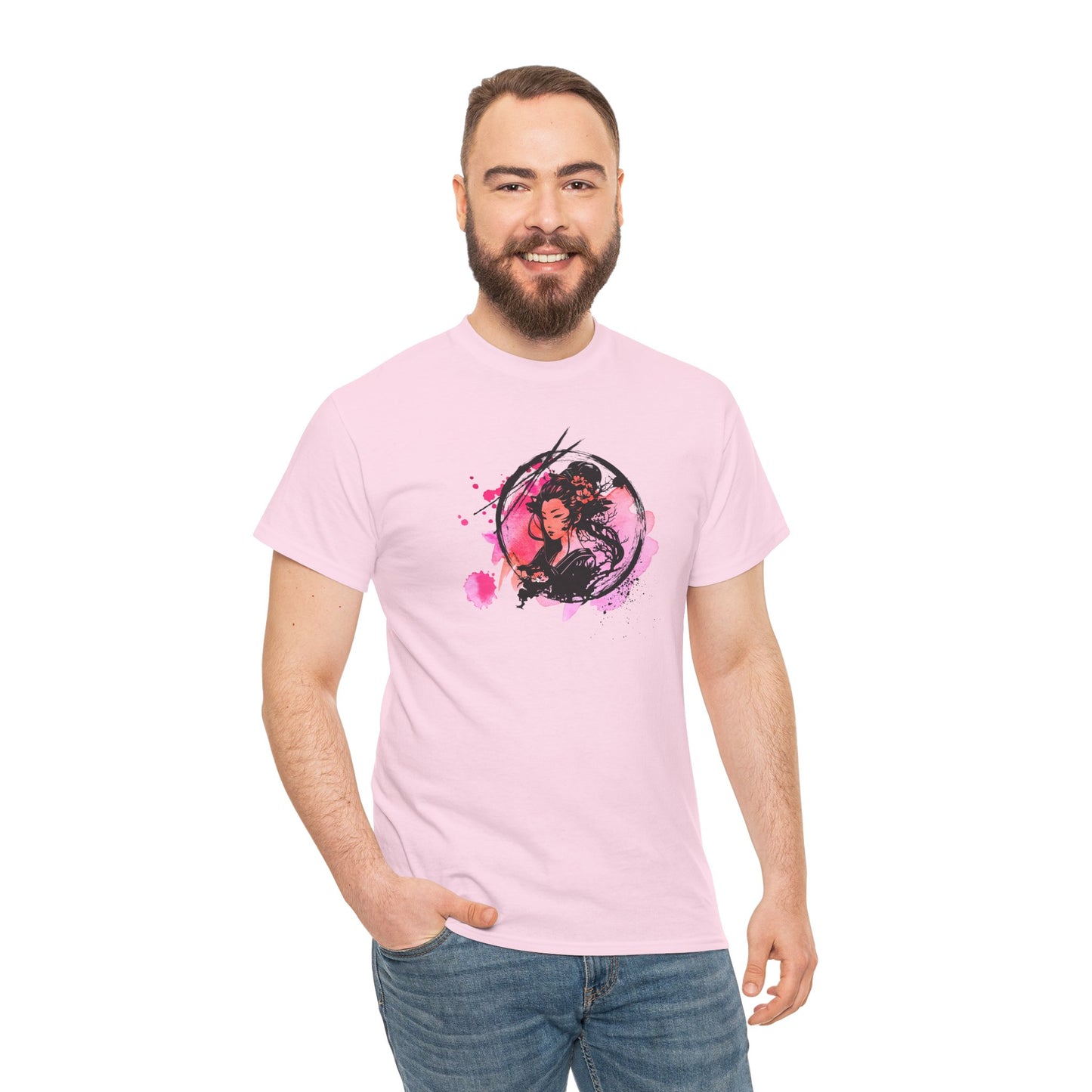 Geisha Graphic Tee — Pastel Pink Japanese-Inspired Shirt