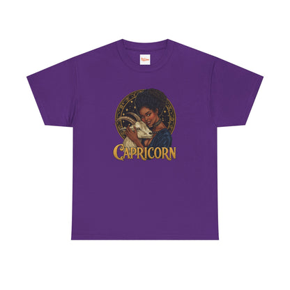 Capricorn Art Nouveau Tee — African American Woman with Goat Zodiac Graphic