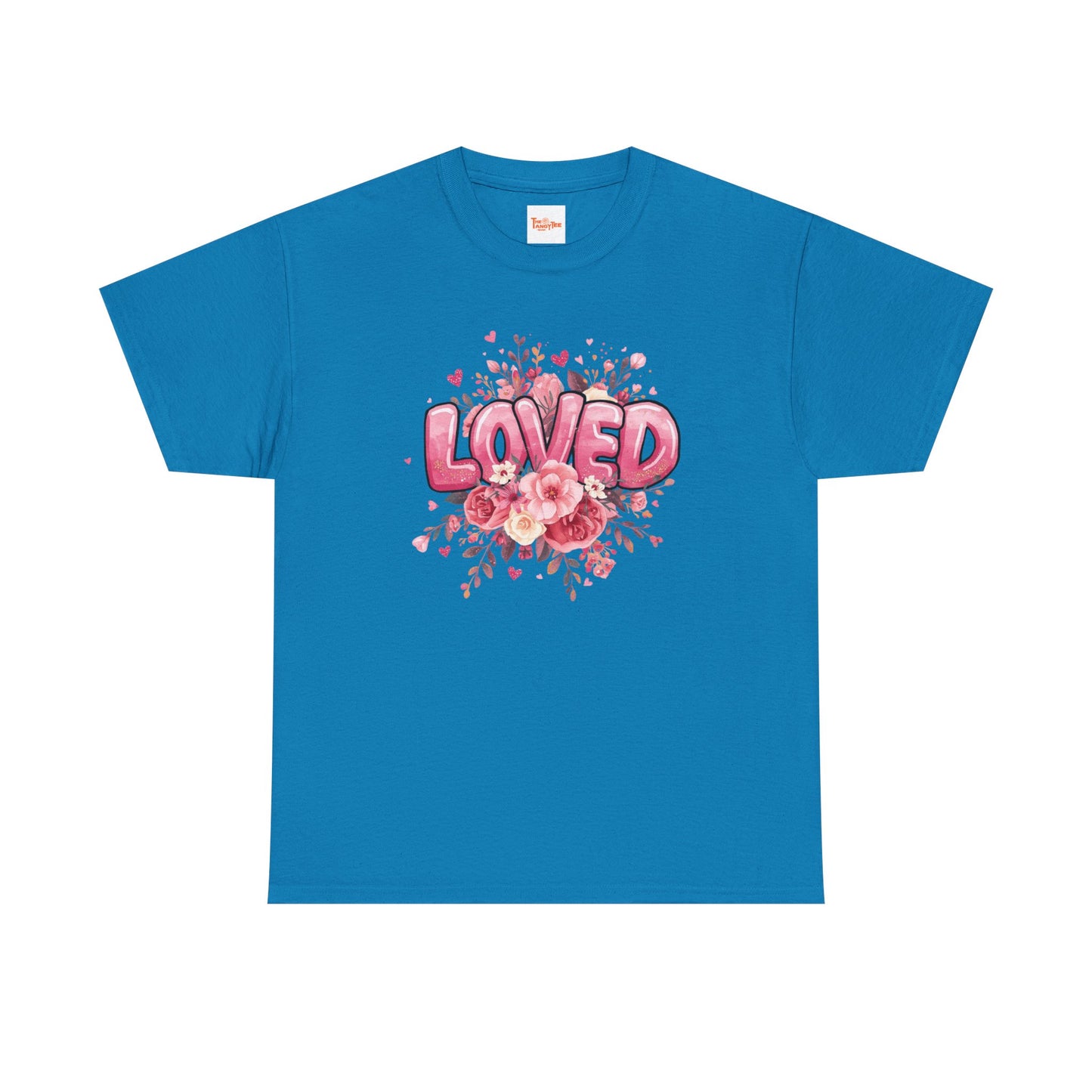 Charming 'Loved' T-Shirt with Pink Bubble Letters & Flower Decor