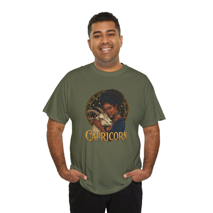 Capricorn Art Nouveau Tee — African American Woman with Goat Zodiac Graphic