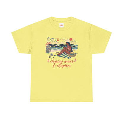 Surfing Sketch Tee — "Chasing Waves & Chapters" Beach Graphic T-Shirt