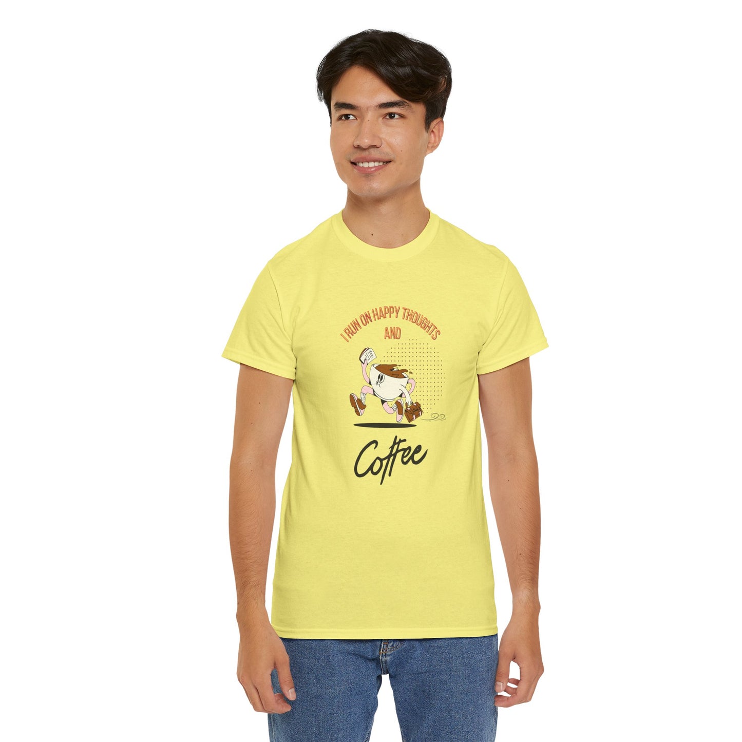 Coffee Lover Tee - Happy Thoughts and Coffee Unisex Heavy Cotton Tee