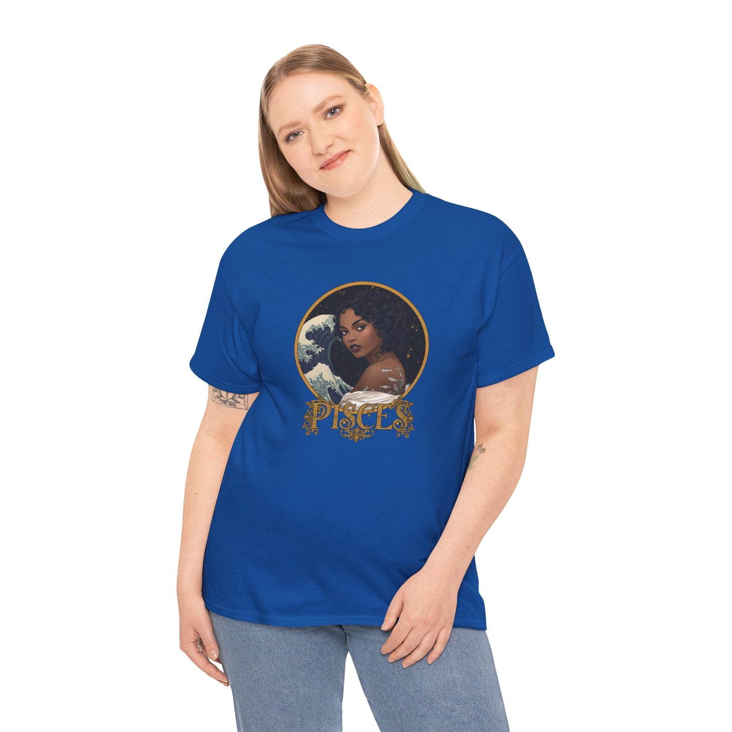Pisces Art Nouveau T-Shirt — African American Woman with Silver Fish Tattoo