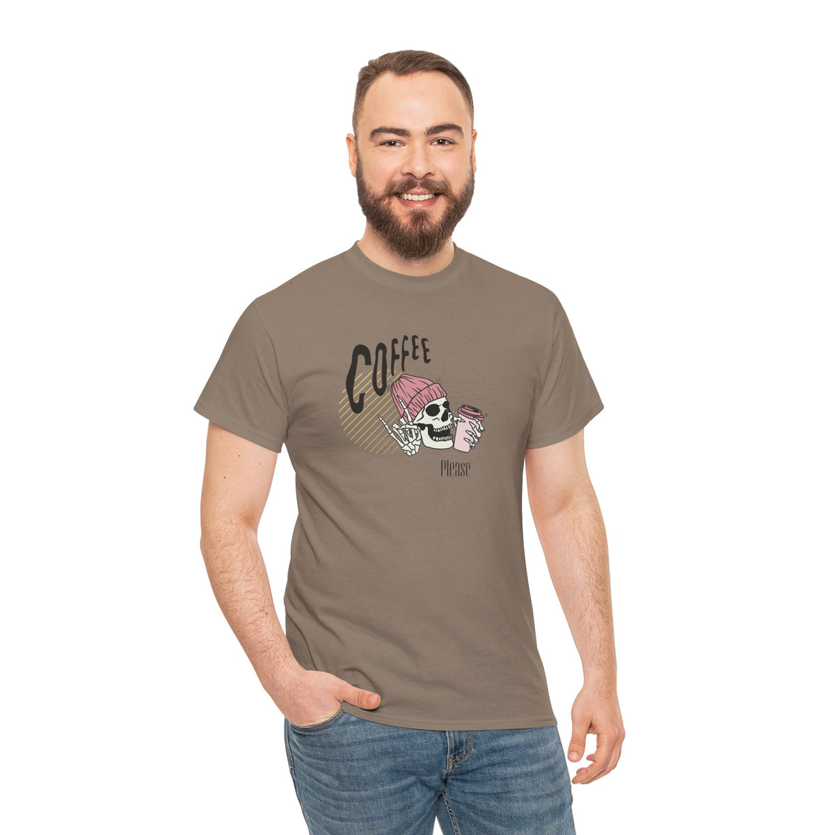 Coffee Please Skeleton T-Shirt — Skeleton Holding Coffee Graphic Tee