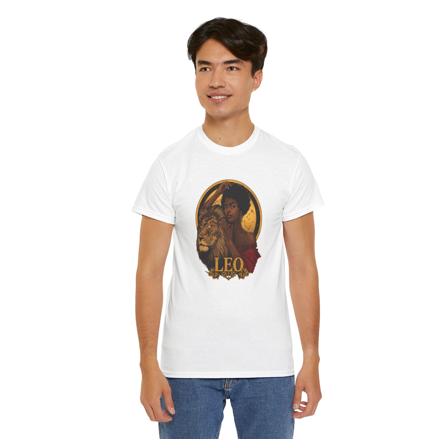 Leo Zodiac Art Nouveau T-Shirt — African American Woman & Lion Graphic