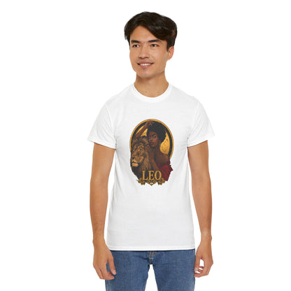 Leo Zodiac Art Nouveau T-Shirt — African American Woman & Lion Graphic