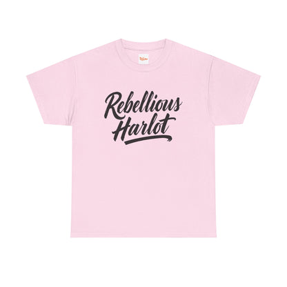 Rebellious Harlot Tee — Bold Script Graphic T-Shirt