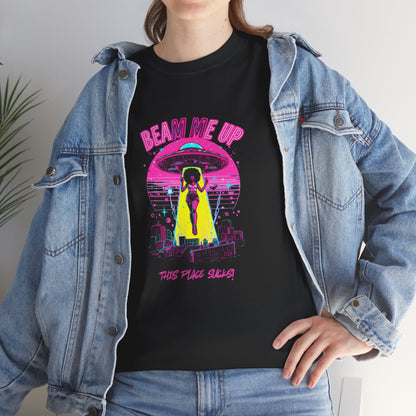 Beam Me Up T‑Shirt — Black Woman Teleport Graphic Tee