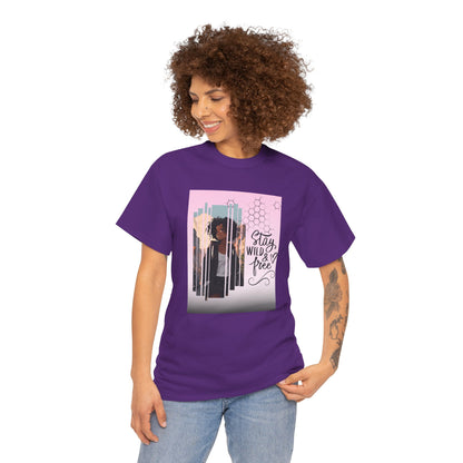 Stay Wild and Free Black Anime Girl City Graphic Tee