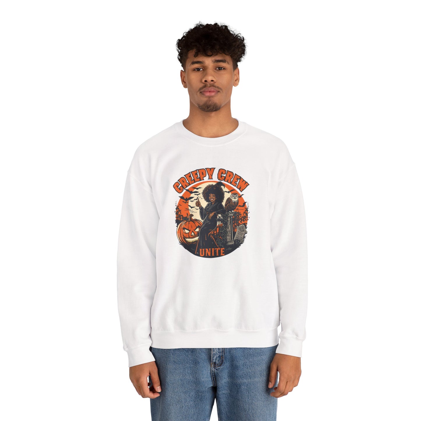 Creepy Crew Unite Witch Sweatshirt — African American Witch Pumpkin Graveyard