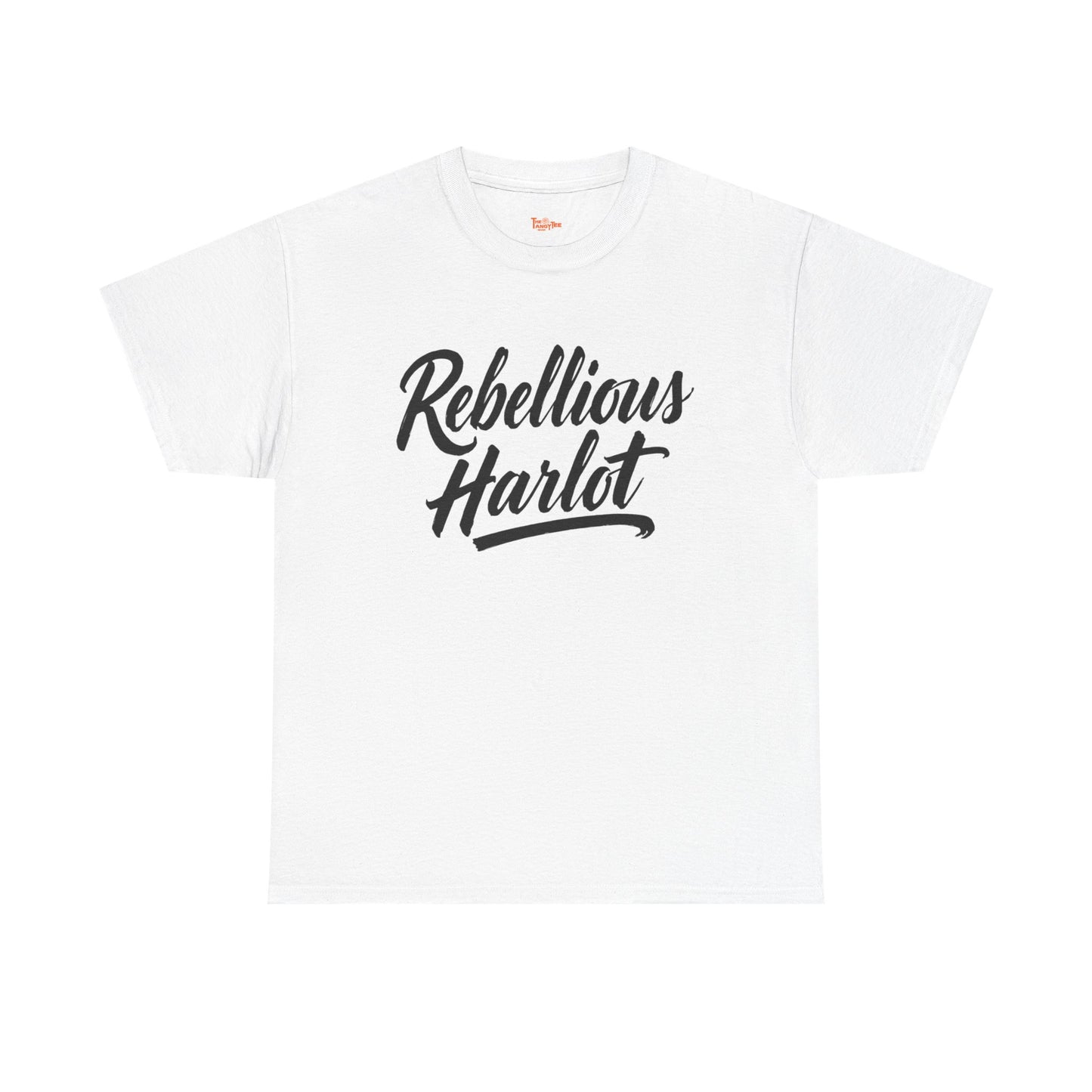 Rebellious Harlot Tee — Bold Script Graphic T-Shirt