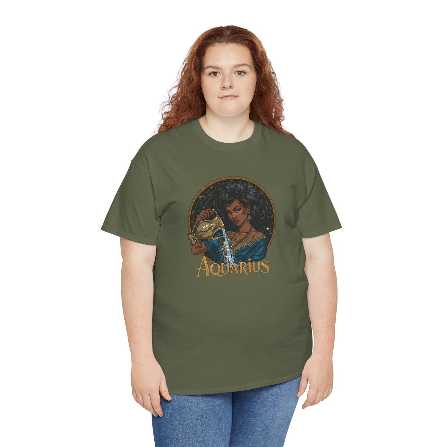 Aquarius Art Nouveau Tee — African American Woman Pouring Water Zodiac Graphic