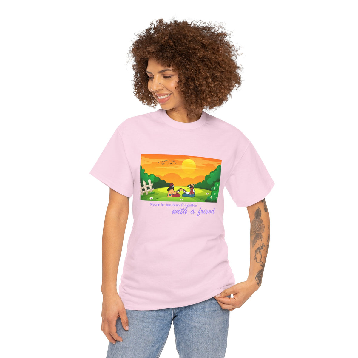Coffee with a Friend Tee — 'Never Be Too Busy for Coffee' Sunset Park Graphic