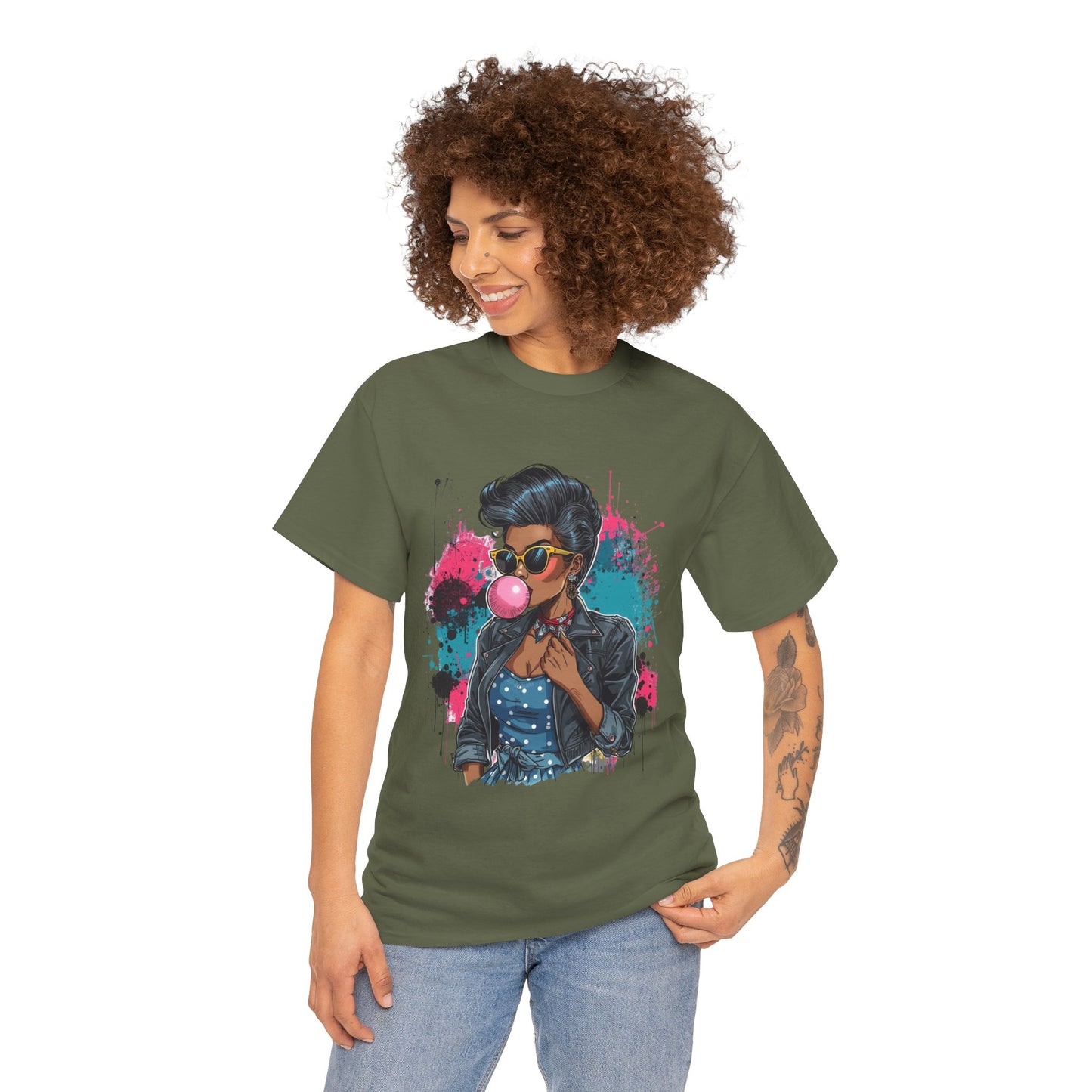 Bubblegum Pop Tee — African American Woman Graphic Paint-Splatter Design