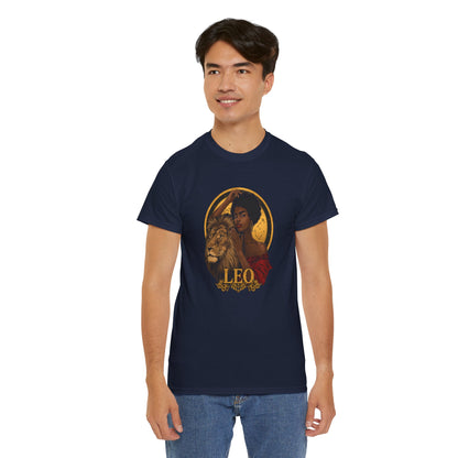 Leo Zodiac Art Nouveau T-Shirt — African American Woman & Lion Graphic