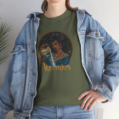 Aquarius Art Nouveau Tee — African American Woman Pouring Water Zodiac Graphic