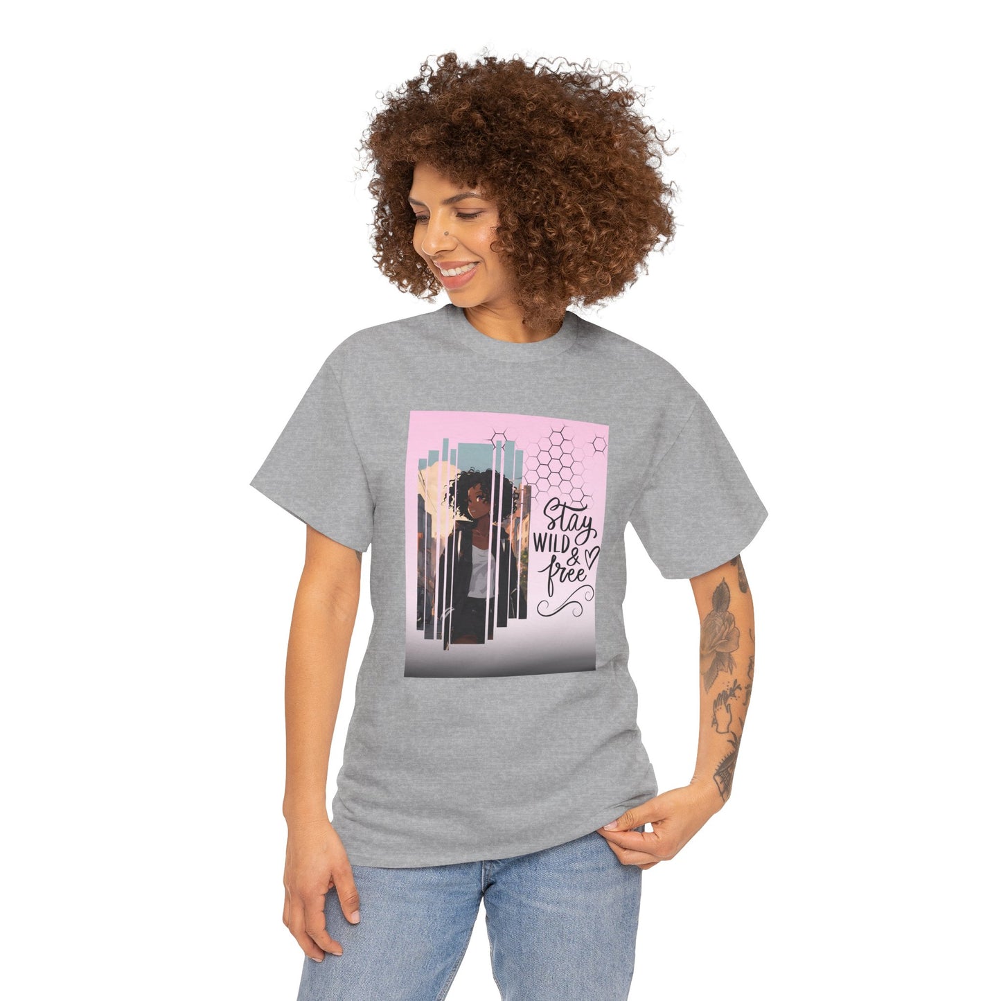 Stay Wild and Free Black Anime Girl City Graphic Tee