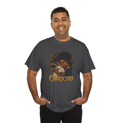 Capricorn Art Nouveau Tee — African American Woman with Goat Zodiac Graphic