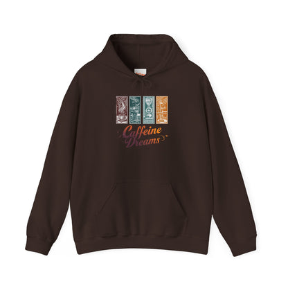 Caffeine Dreams Hoodie — Four-Panel Coffee Graphic