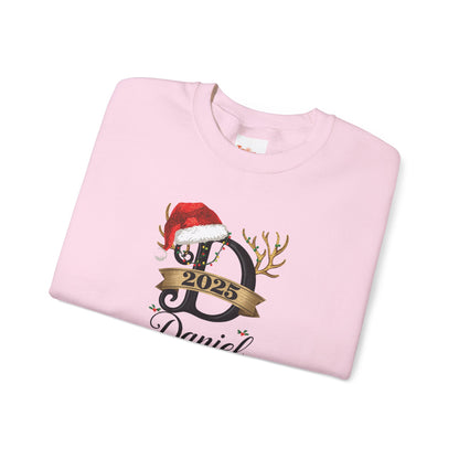 Personalized Christmas Monogram Sweatshirt — Antlers, Santa Hat & Lights
