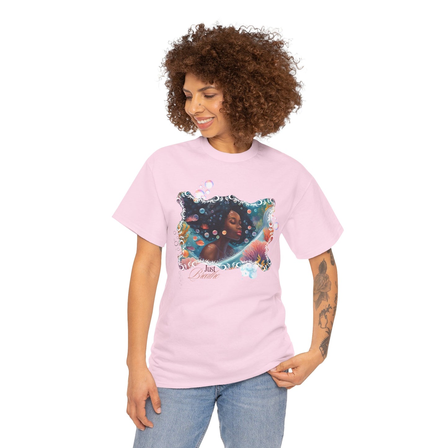 Just Breathe Unisex Tee - Graphic of Black Woman in the Bath
