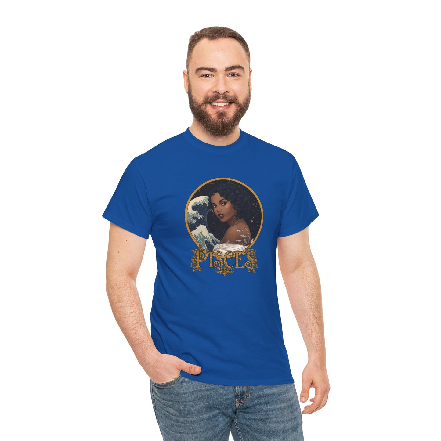 Pisces Art Nouveau T-Shirt — African American Woman with Silver Fish Tattoo