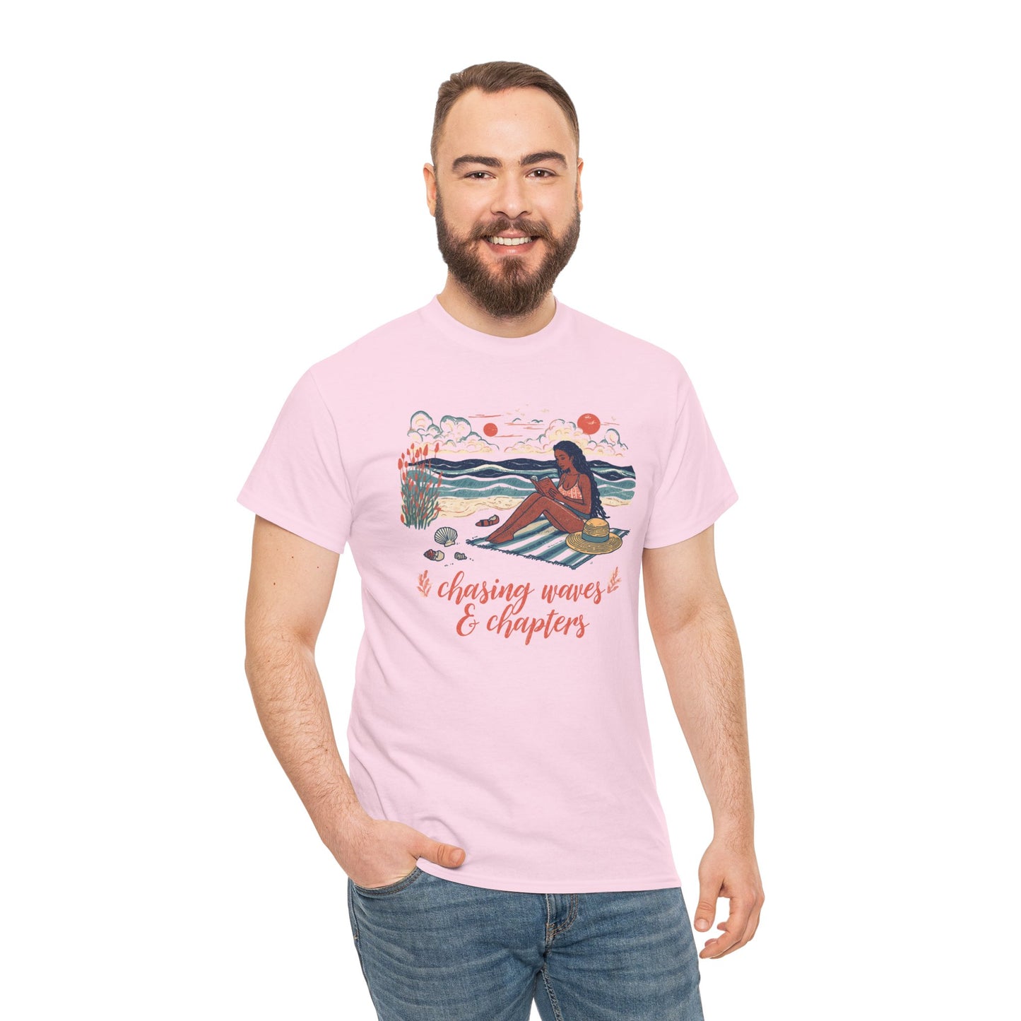 Surfing Sketch Tee — "Chasing Waves & Chapters" Beach Graphic T-Shirt