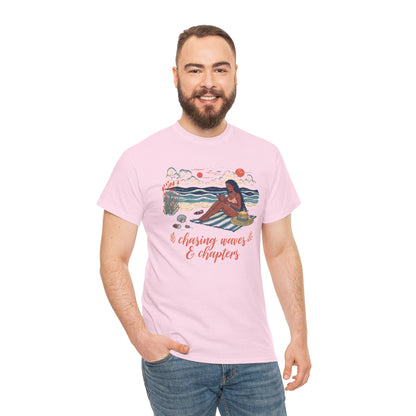 Surfing Sketch Tee — "Chasing Waves & Chapters" Beach Graphic T-Shirt