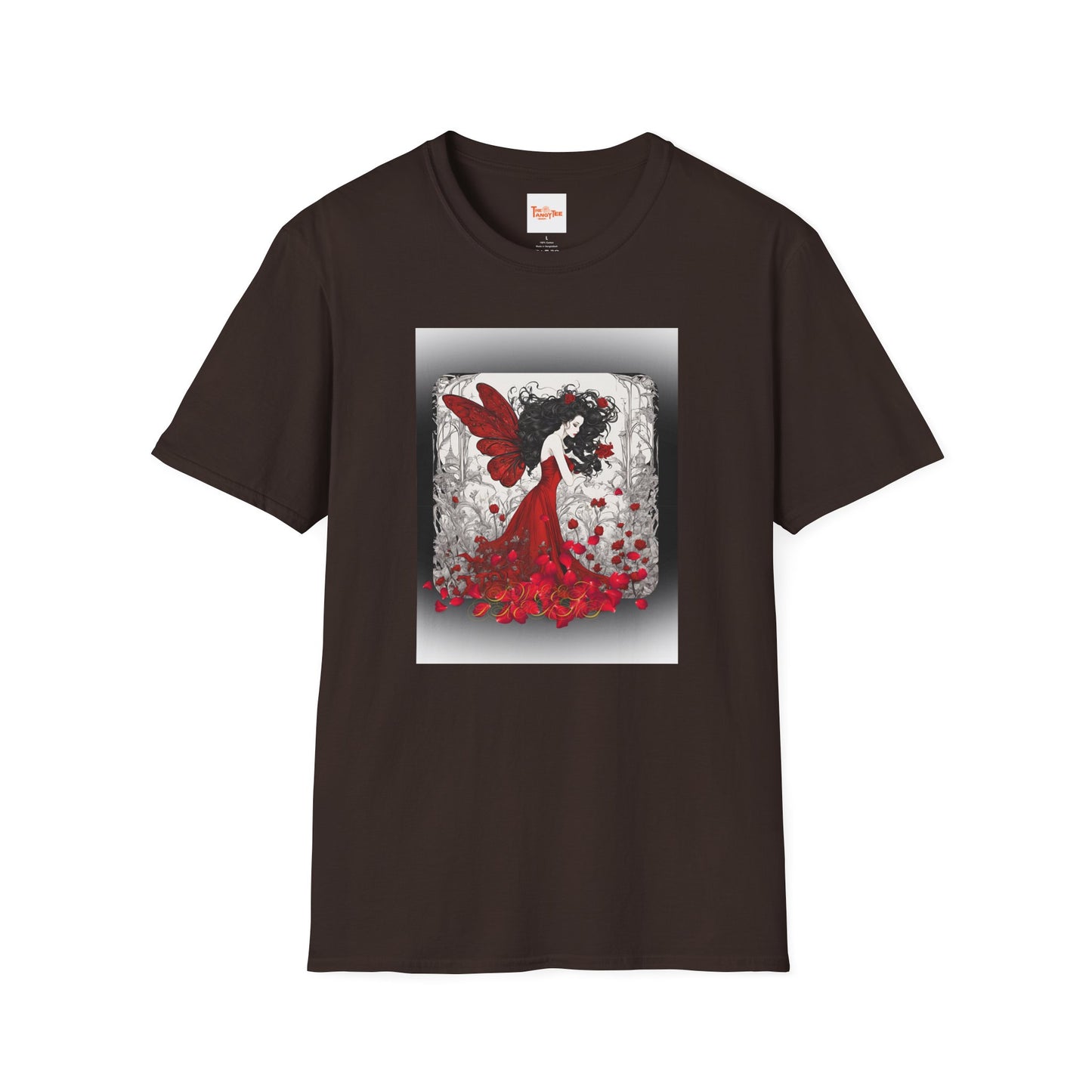 Rose Petal Dress T-Shirt — Dark-Haired Woman Graphic
