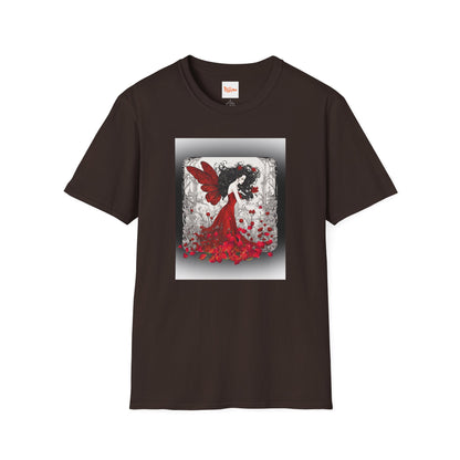 Rose Petal Dress T-Shirt — Dark-Haired Woman Graphic
