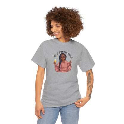 Rich Auntie Vibes T-Shirt — Black Woman Champagne Graphic