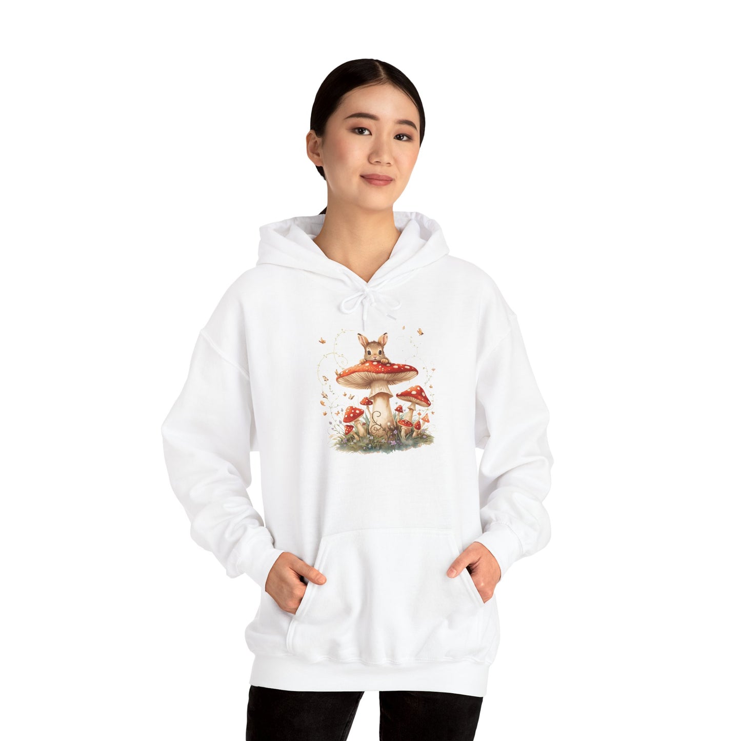 Mushroom Bunny Hoodie — Red-Capped Mushroom Graphic Sweatshirt