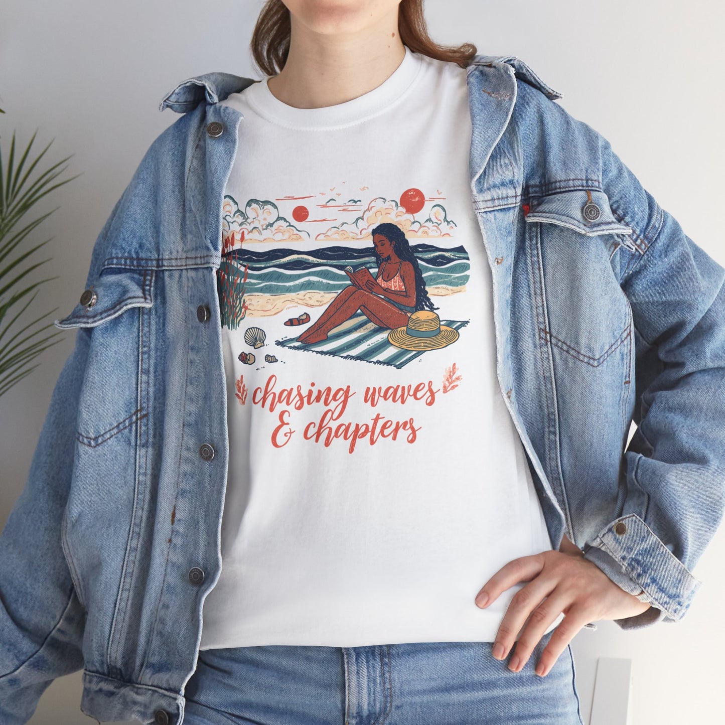Surfing Sketch Tee — "Chasing Waves & Chapters" Beach Graphic T-Shirt